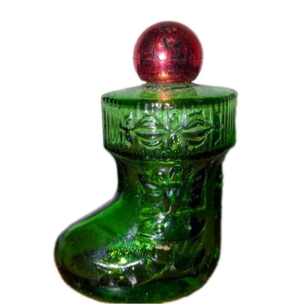 VTG Avon Christmas Surprise Stocking Collectible Green Glass w/ Box